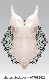 summer swimsuit with modern design beige color mandala ornament.  fashion vector illustration. for design summer cloth. mandala black color background layer