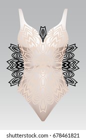 summer swimsuit with modern design beige color mandala ornament.  fashion vector illustration. for design summer cloth. mandala black color background layer