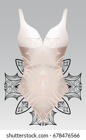 summer swimsuit with modern design beige color mandala ornament.  fashion vector illustration. for design summer cloth. mandala black color background layer
