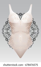 summer swimsuit with modern design beige color mandala ornament.  fashion vector illustration. for design summer cloth. mandala black color background layer