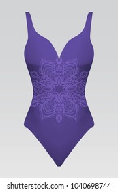 summer swimsuit with modern design purple color mandala ornament. fashion vector for design summer cloth.