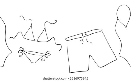 Summer swimsuit seamless horizontal border. Vector graphic line ink pattern illustration for packaging, background, print, banners, print for fabric, labels, t-shirt printing.
 - Powered by Shutterstock - Get 15% off with code: PIKWIZARD15