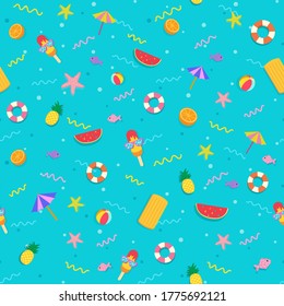 Summer symbol design to seamless pattern on blue background.