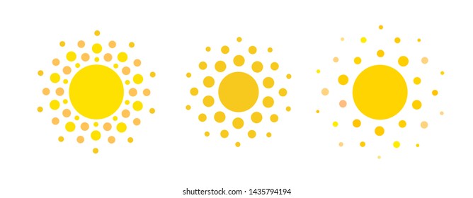 Summer symbol. Sun modern icon. Dots and points sunny circle shape. Isolated vector logo concept on white background