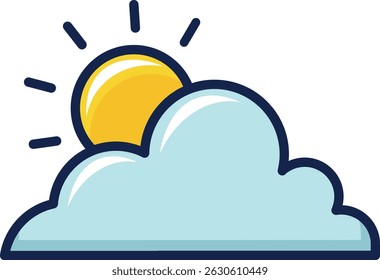 Summer symbol with yellow sun and blue cloud, the promise of warm days. Perfect for summer themed designs, travel, and positivity concepts.