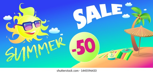 Summer symbol_Sun Sky Beach Banner Flyer Sale Promotion flyer web banner design template advertising presentation bright cheerful