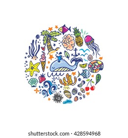Summer symbols in circle shape
