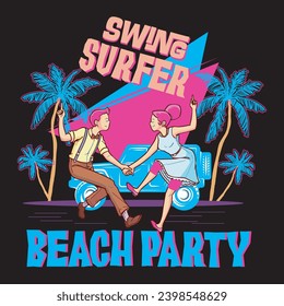 Summer t shirt design, Beach t-shirt Design, Summer beach vibes graphic print design for t shirt print, poster, sticker, background, Swing surfer beach party