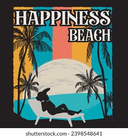 Summer t shirt design, Beach t-shirt Design, Summer beach vibes graphic print design for t shirt print, poster, sticker, background, Happiness beach