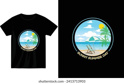 summer t shirt design, bright sunny day sea beach scenario 