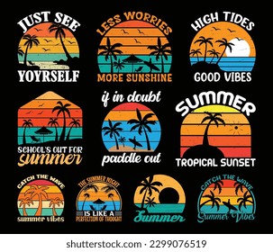 Summer T Shirt Design Paket, Vintage Summer T Shirt Design, Beach Shirt, Summer Typografie T Shirt Design Collection