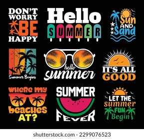 Summer T shirt Design Bundle, Vintage Summer T shirt  design, Beach shirt, Summer typography T shirt design Collection