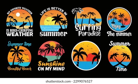 Summer T shirt Design Bundle, Vintage Summer T shirt  design, Beach shirt, Summer typography T shirt design Collection