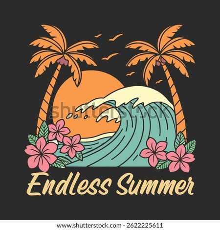 Summer T shirt design Endless Summer Vibes Retro Beach Scene
