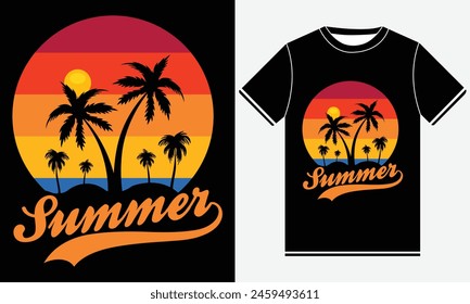 Sommer-T-Shirt-Design, Lustiges T-Shirt-Design, Sommer-T-Shirt-Design-Vektorgrafik, Beste Sommer-Typografie-T-Shirt-Design-Vorlage, Palmen-Hintergrund, Sommer-Slogan mit Strand-Illustration Drucken 