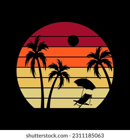 summer t shirt design vector, sunset, retro vintage, Summer apparel concept