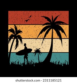 summer t shirt design vector, sunset, retro vintage, Summer apparel concept
