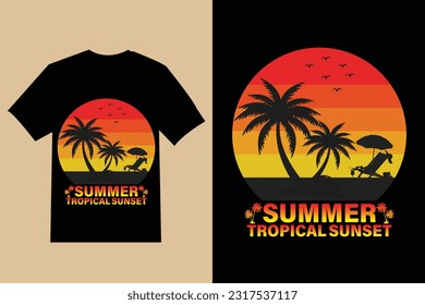 summer t shirt design , Vector summer vibes illustration , vector summer lettering with beach and ocean, silhouette palms background with quote  , t shirt design.