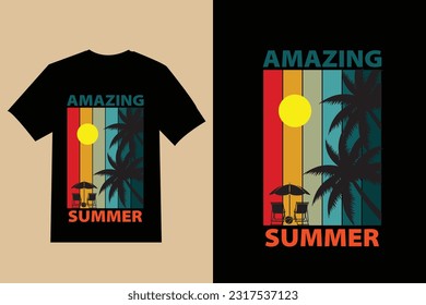 summer t shirt design , Vector summer vibes illustration , vector summer lettering with beach and ocean, silhouette palms background with quote  , t shirt design.