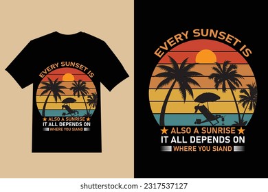 summer t shirt design , Vector summer vibes illustration , vector summer lettering with beach and ocean, silhouette palms background with quote  , t shirt design.