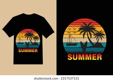 summer t shirt design , Vector summer vibes illustration , vector summer lettering with beach and ocean, silhouette palms background with quote  , t shirt design.