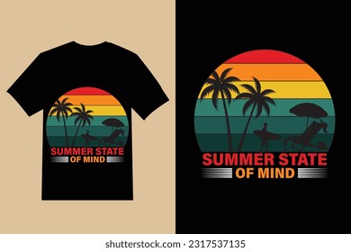 summer t shirt design , Vector summer vibes illustration , vector summer lettering with beach and ocean, silhouette palms background with quote  , t shirt design.