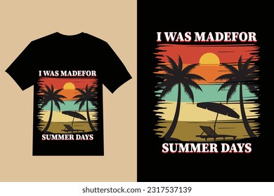 summer t shirt design , Vector summer vibes illustration , vector summer lettering with beach and ocean, silhouette palms background with quote  , t shirt design.