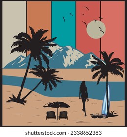 diseños de camisetas de verano, diseño de camisetas vectoriales de verano, surfboard, vigas de verano