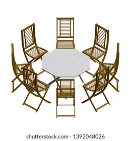 Summer table with chairs. Isometric view. 3D Vector illustration