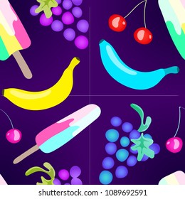 Summer tasty fruits. Seamless pattern with colorful cartoon fruits.