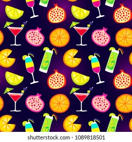 Summer tasty fruits. Seamless pattern with colorful cartoon fruits.