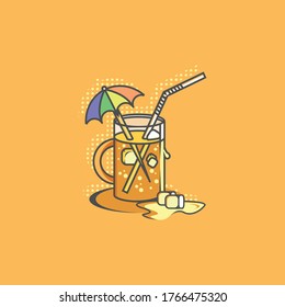 summer tea cup  illustration flat design.
