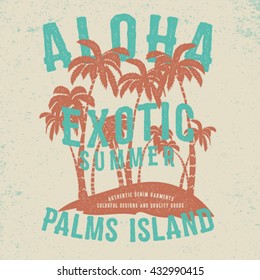 summer tee print design with palms tree vectors