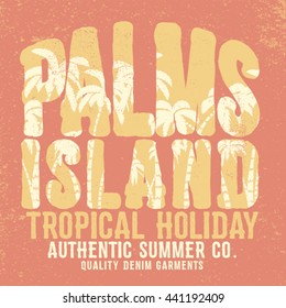 summer tee print design with typo and palm tree pattern