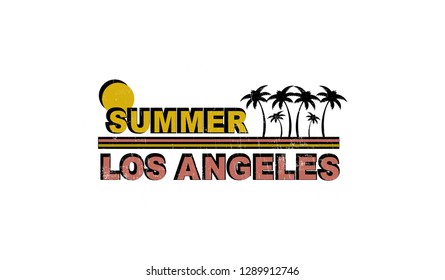 Summer Tee Slogan For Los Angeles Illustration Vector.