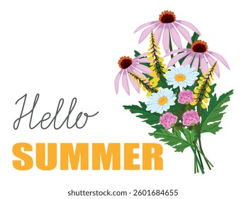 Summer template and background with honey flowers. Horizontal design for banner poster or greeting card 