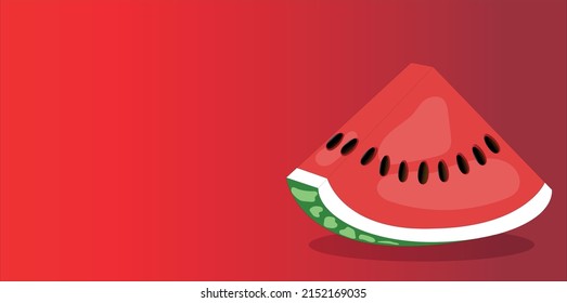  Banner de plantilla de verano con sandía. Lugar vacío para texto. Ilustración vectorial en el fondo rojo.Pieza 3D de la sandía en un tono realista.