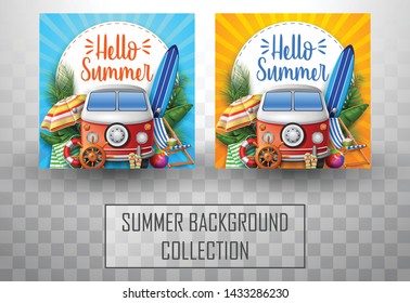 Summer template with car and blank sign background collections