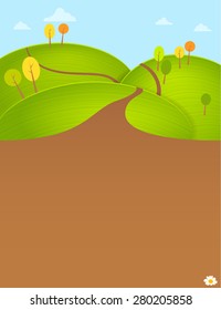 Summer template card with a path on hills in vector