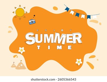 Summer template design in cartoon drawing. Summer background. Vector illustration.