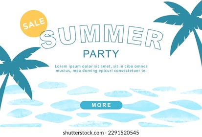 Summer template ocean background with leaves.