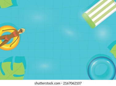 plantilla de verano en el fondo de la piscina . vista desde arriba. Diseño de banners publicitarios. ilustración vectorial.