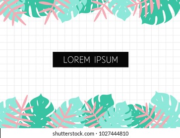 Summer template poster. Trendy design. Vector web banner with tropical leaves