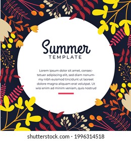 Summer template for social media post. Summer background with flat floral decoration