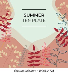 Summer template for social media post. Summer background with flat floral decoration