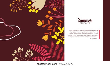 Summer template for social media post. Summer background with flat floral decoration