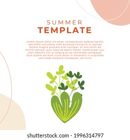 Sommervorlage für Social Media Post. Sommerhintergrund mit floraler Dekoration