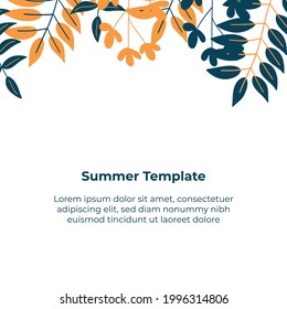 Plantilla de verano para publicación en medios sociales. Fondo de verano con decoración floral plana