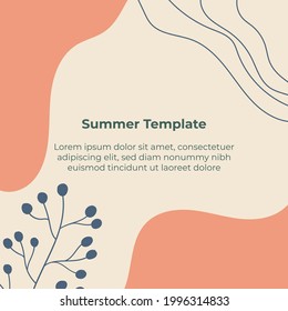 Summer template for social media post. Summer background with flat floral decoration