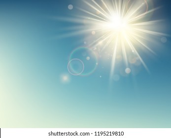 Summer template warm spring sun rays burst with lens flare. EPS 10